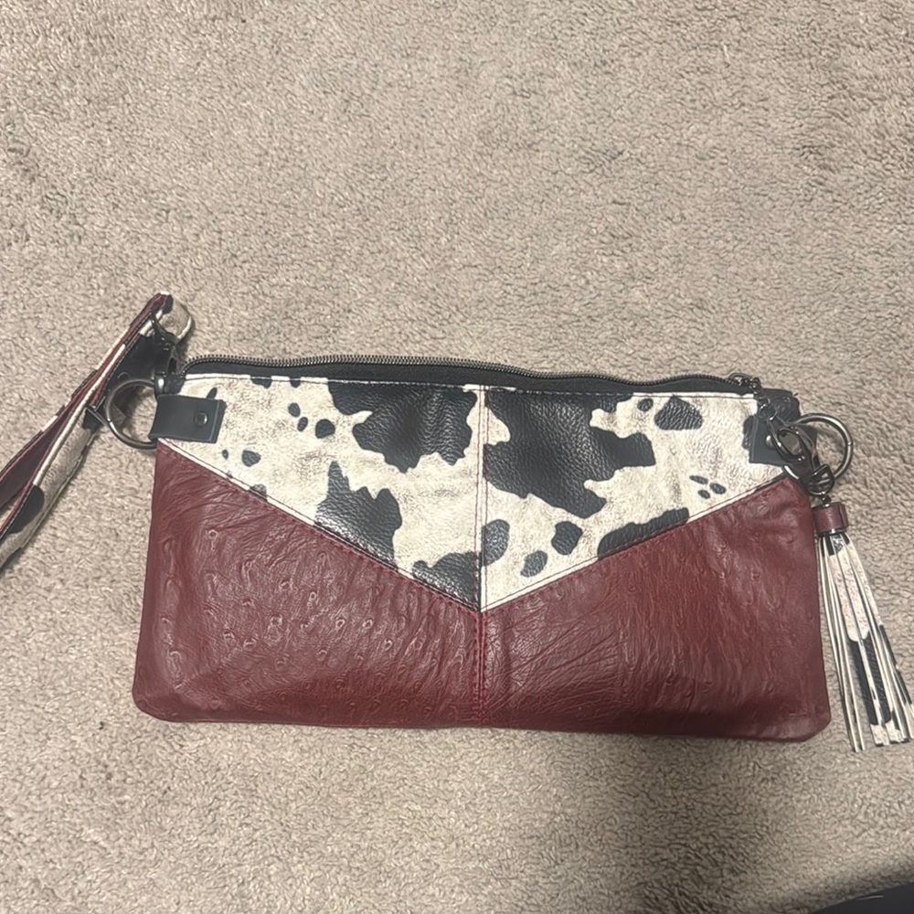 Stylish Red and Black Cow Print Women's Clutch